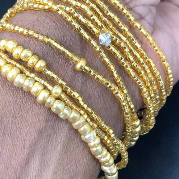 Multi Strand Tiny Gold Glass Seed Stretch Stacking Beaded Bracelet - Picture 6 of 12